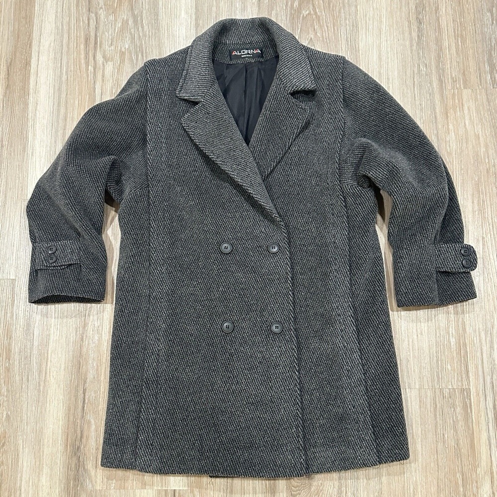Alorna 100% Pure Wool Coat Vintage‎ Below Waist Length Double Breast Lined